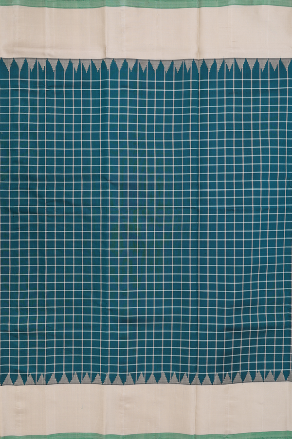 Gadwal Silk Saree In Pine Green With Checks Design