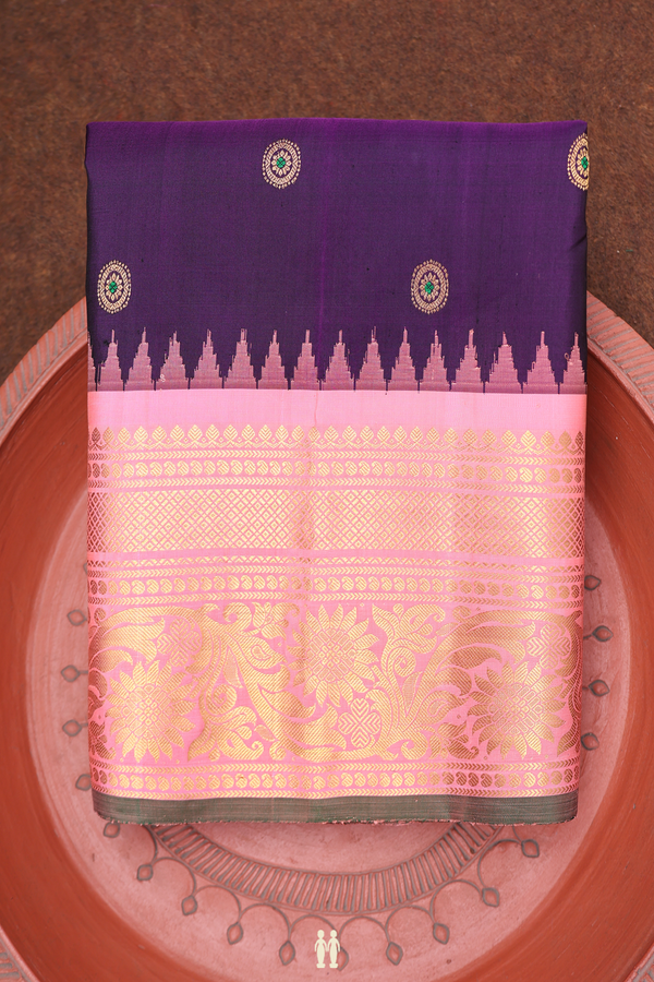 Gadwal Silk Saree In Purple With Chakram Buttas