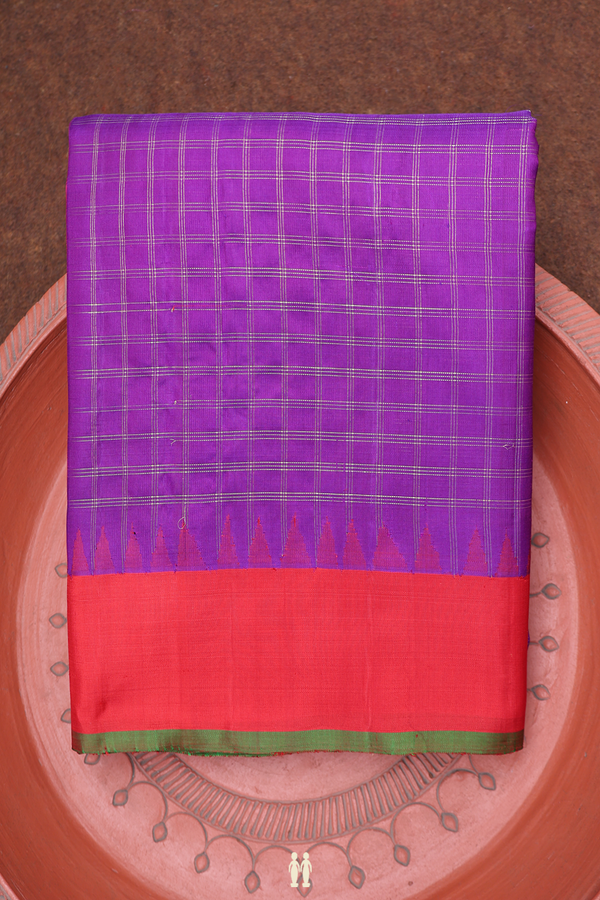 Gadwal Silk Saree In Purple With Checks Design