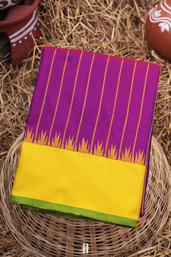 Gadwal Silk Saree In Purple With Stripes Design
