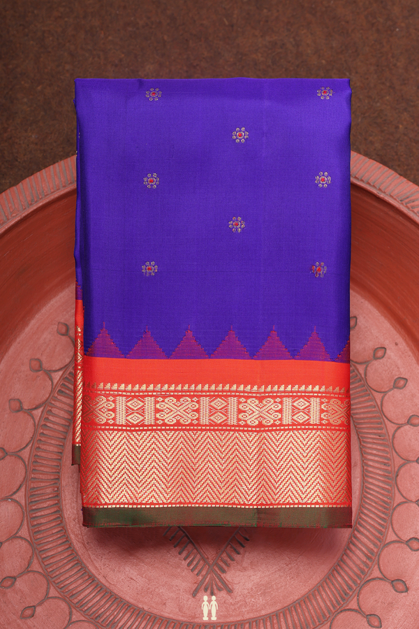 Gadwal Silk Saree In Royal Blue With Floral Buttas