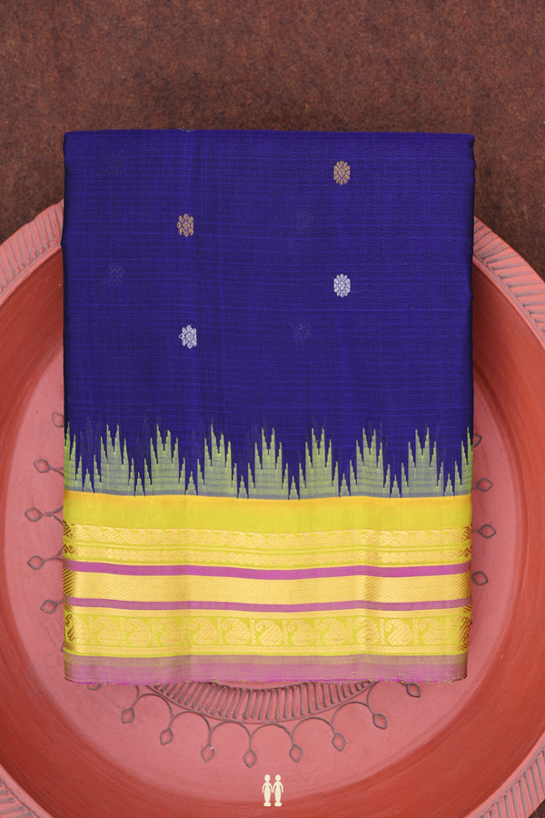 Gadwal Silk Saree In Royal Blue With Floral Buttas