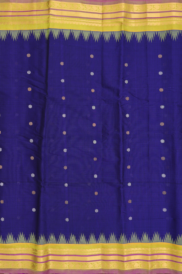 Gadwal Silk Saree In Royal Blue With Floral Buttas
