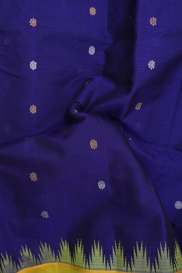 Gadwal Silk Saree In Royal Blue With Floral Buttas