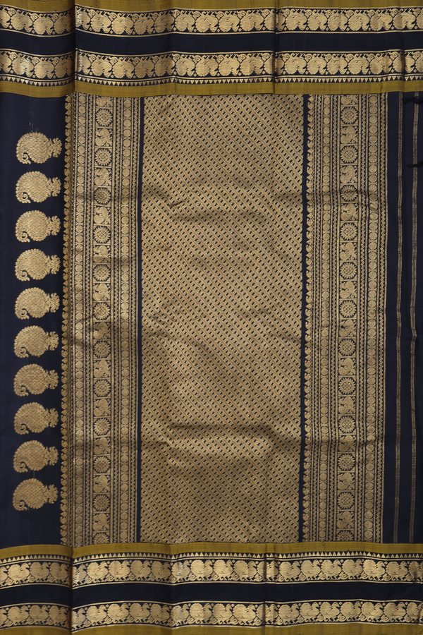 Gadwal Silk Saree In Sage Green With Peacock Buttas