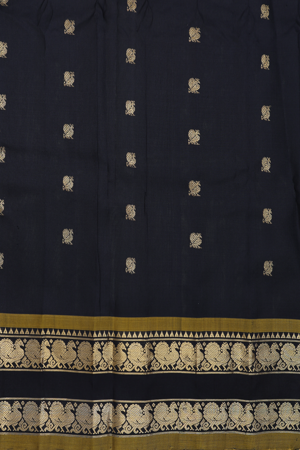 Gadwal Silk Saree In Sage Green With Peacock Buttas