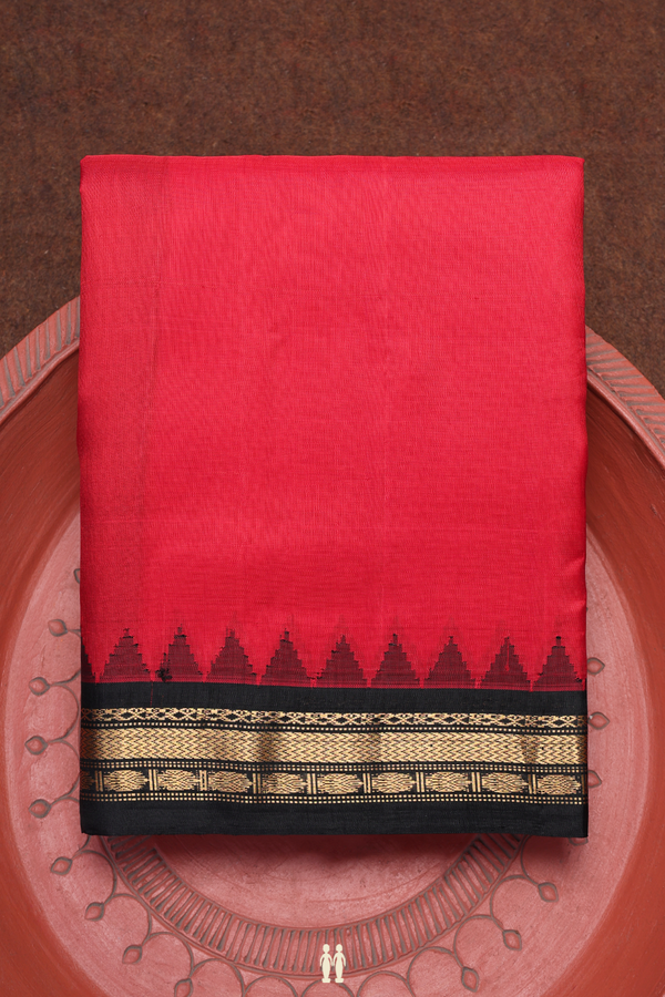Gadwal Silk Saree In Scarlet Red With Contrast Border