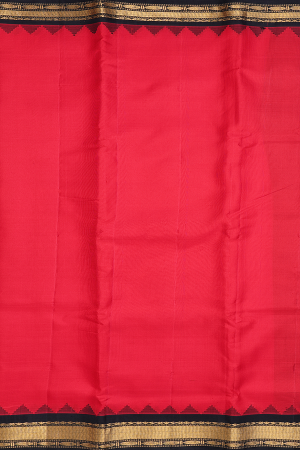 Gadwal Silk Saree In Scarlet Red With Contrast Border
