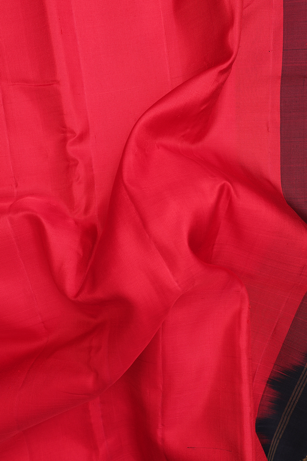 Gadwal Silk Saree In Scarlet Red With Contrast Border