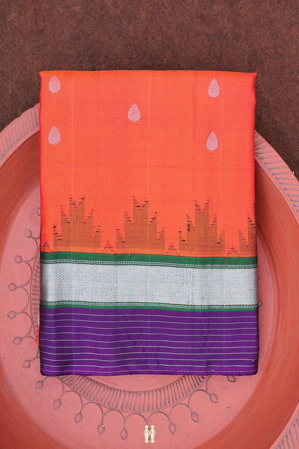Gadwal Silk Saree In Spiced Orange With Thilagam Buttas