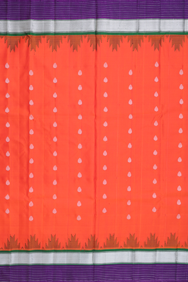 Gadwal Silk Saree In Spiced Orange With Thilagam Buttas