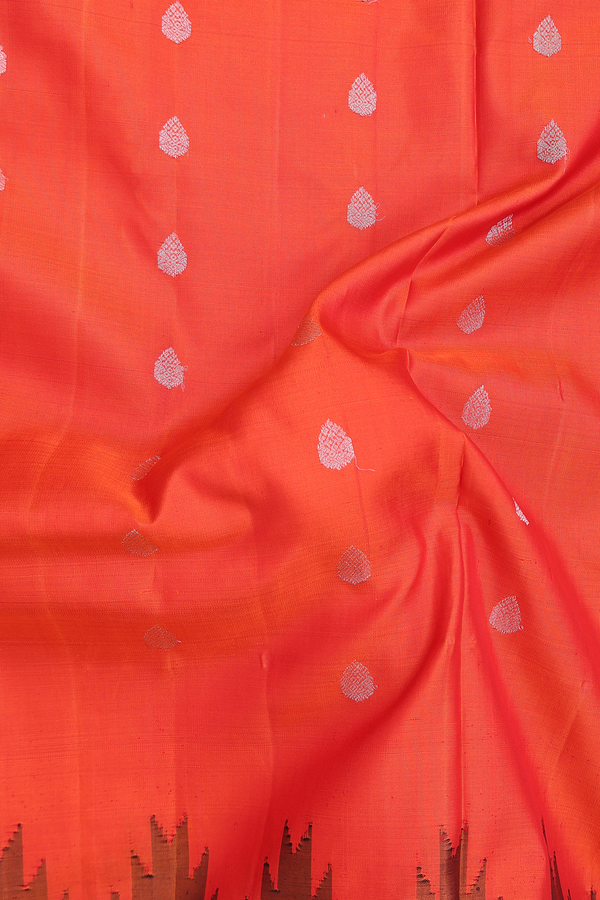 Gadwal Silk Saree In Spiced Orange With Thilagam Buttas