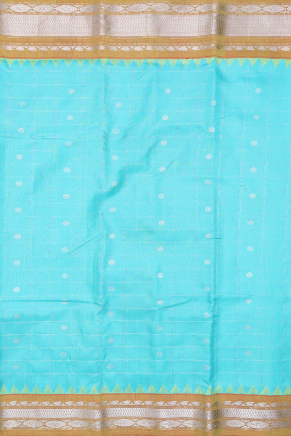 Gadwal Silk Saree In Turquoise Green With Checks Design