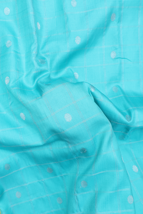Gadwal Silk Saree In Turquoise Green With Checks Design