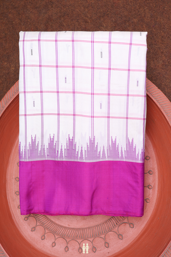 Gadwal Silk Saree In White With Checks Design