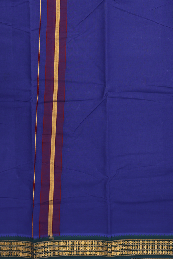 Ganga Jamuna Border Blue Cotton Dhoti With Angavastram Set
