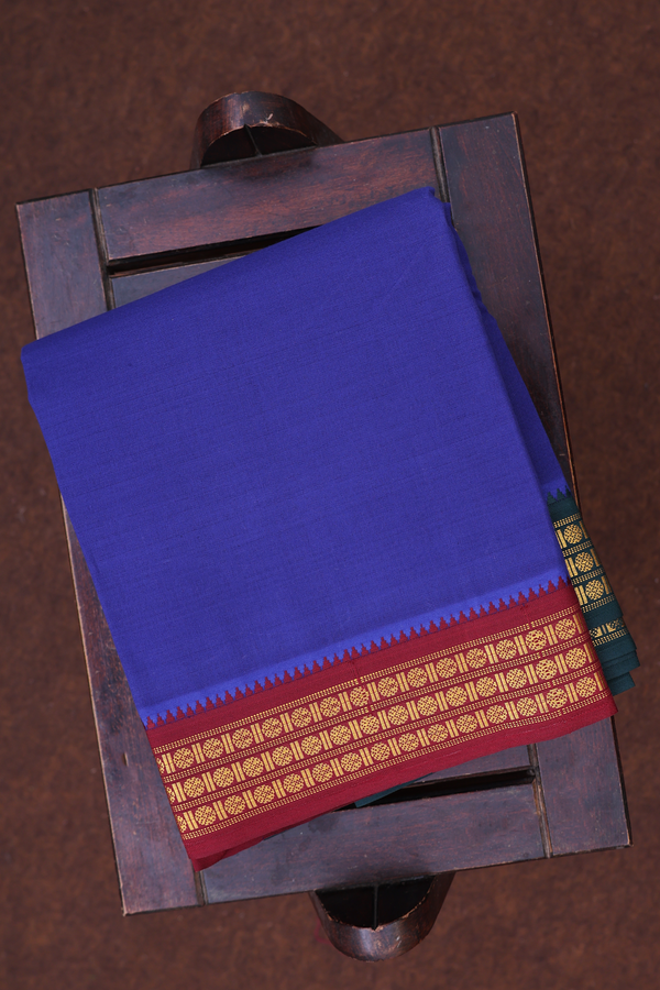 Ganga Jamuna Border Blue Cotton Dhoti With Angavastram Set