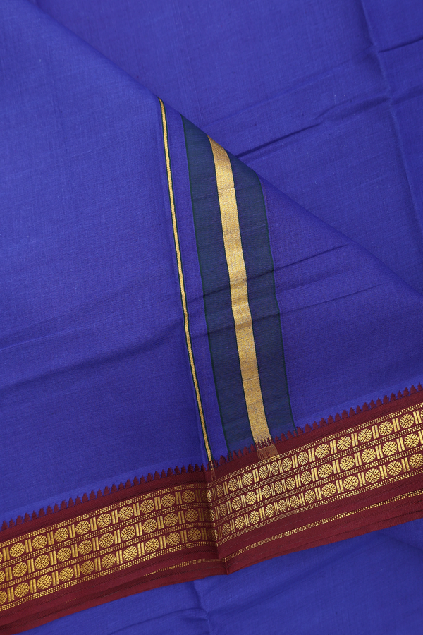 Ganga Jamuna Border Blue Cotton Dhoti With Angavastram Set