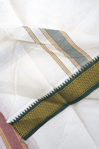 Ganga Jamuna Border Egg White Cotton With Angavastram Set