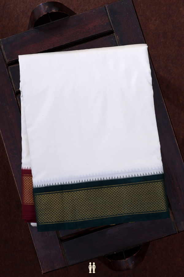 Ganga Jamuna Border Egg White Silk Dhoti With Angavastram Set