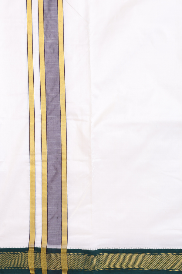 Ganga Jamuna Border Egg White Silk Dhoti With Angavastram Set