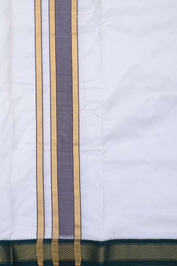 Ganga Jamuna Border Egg White Silk Dhoti With Angavastram Set