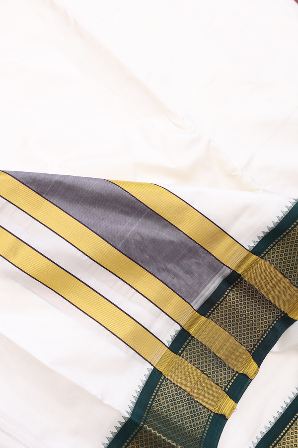 Ganga Jamuna Border Egg White Silk Dhoti With Angavastram Set