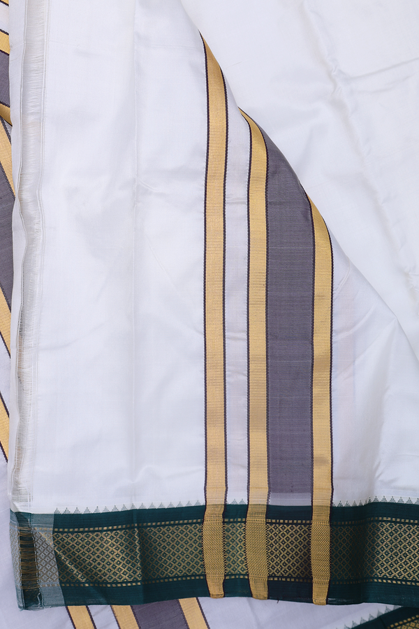 Ganga Jamuna Border Egg White Silk Dhoti With Angavastram Set
