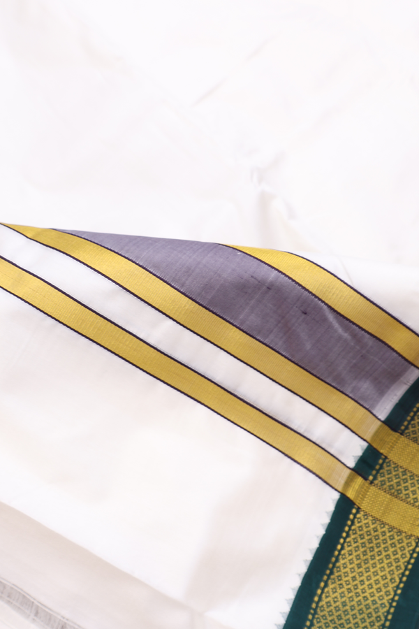 Ganga Jamuna Border Egg White Silk Dhoti With Angavastram Set