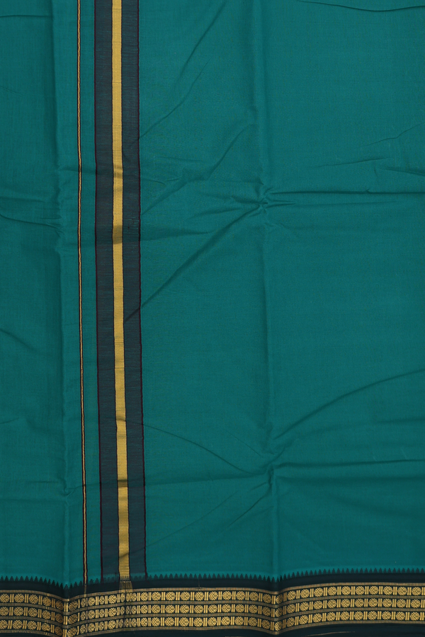 Ganga Jamuna Border Green Cotton Dhoti With Angavastram Set
