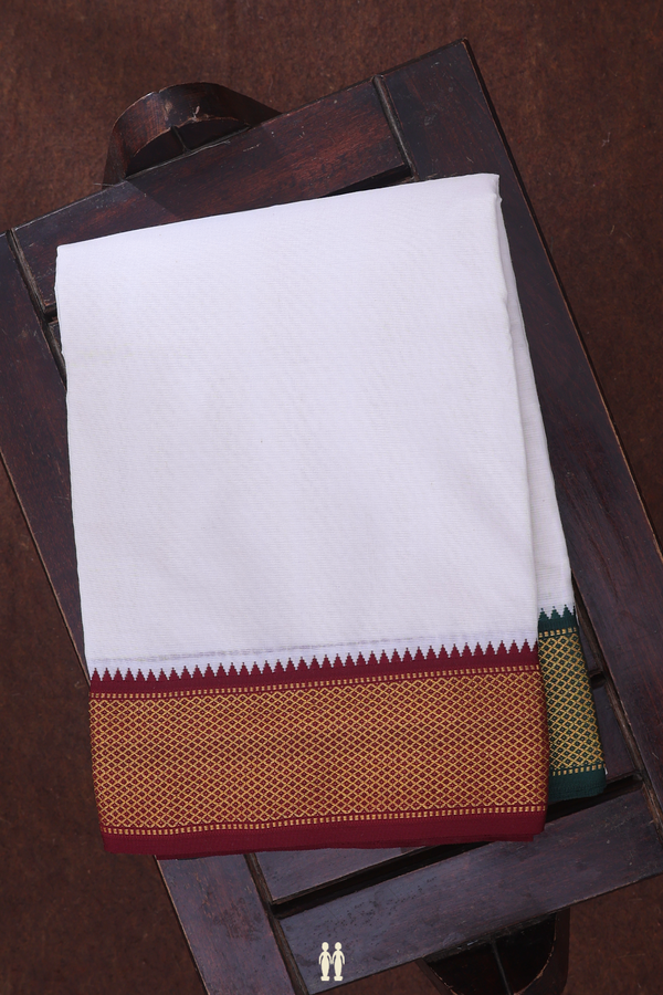 Ganga Jamuna Border Off White Cotton Dhoti With Angavastram