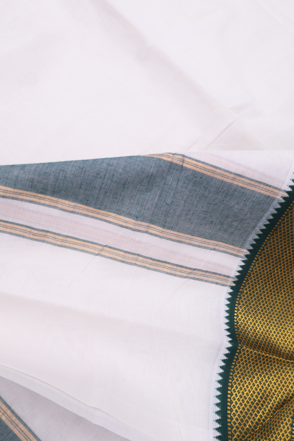 Ganga Jamuna Border Off White Cotton Dhoti With Angavastram