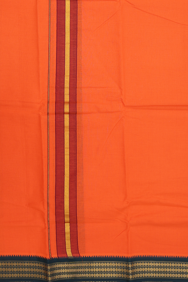 Ganga Jamuna Border Orange Cotton Dhoti With Angavastram Set