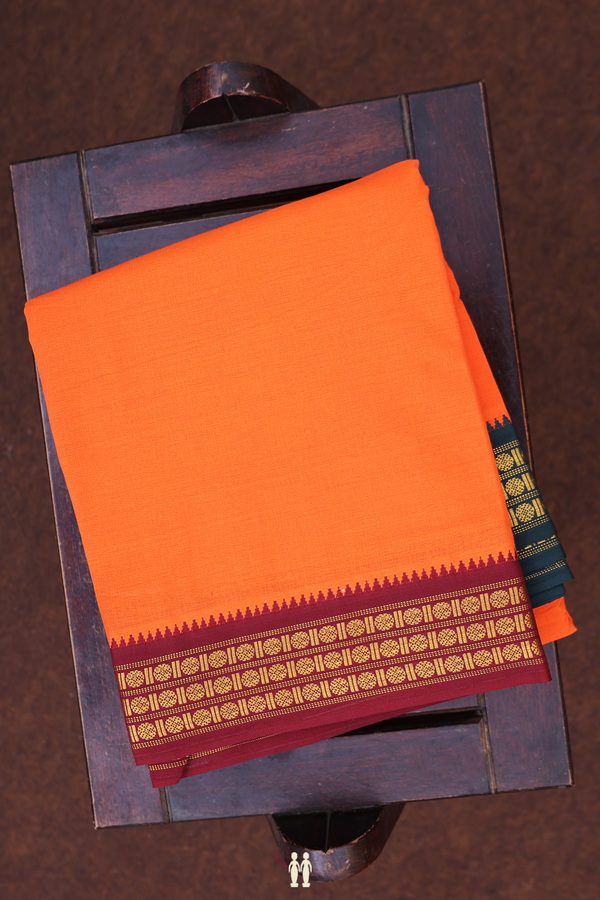Ganga Jamuna Border Orange Cotton Dhoti With Angavastram Set