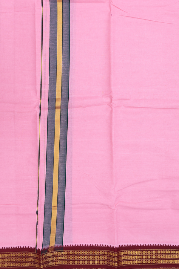 Ganga Jamuna Border Pink Cotton Dhoti With Angavastram Set