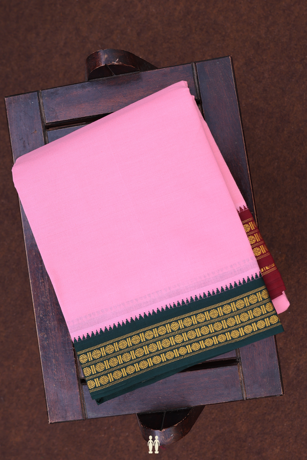 Ganga Jamuna Border Pink Cotton Dhoti With Angavastram Set