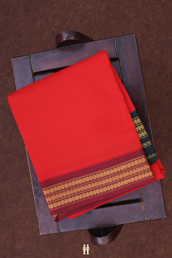 Ganga Jamuna Border Red Cotton Dhoti With Angavastram Set