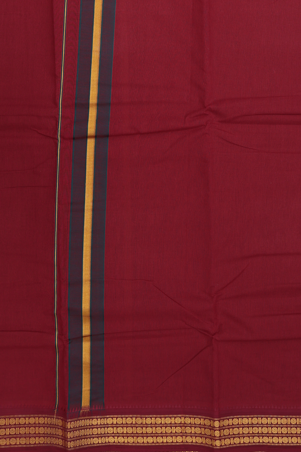 Ganga Jamuna Border Red Cotton Dhoti With Angavastram Set