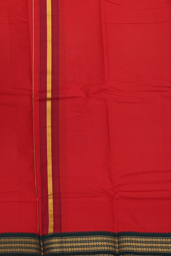 Ganga Jamuna Border Red Cotton Dhoti With Angavastram Set