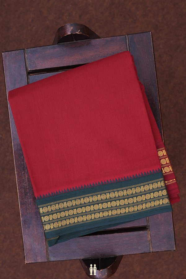 Ganga Jamuna Border Red Cotton Dhoti With Angavastram Set
