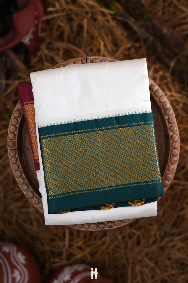 Ganga Jamuna Border White Silk Dhoti With Angavastram Set