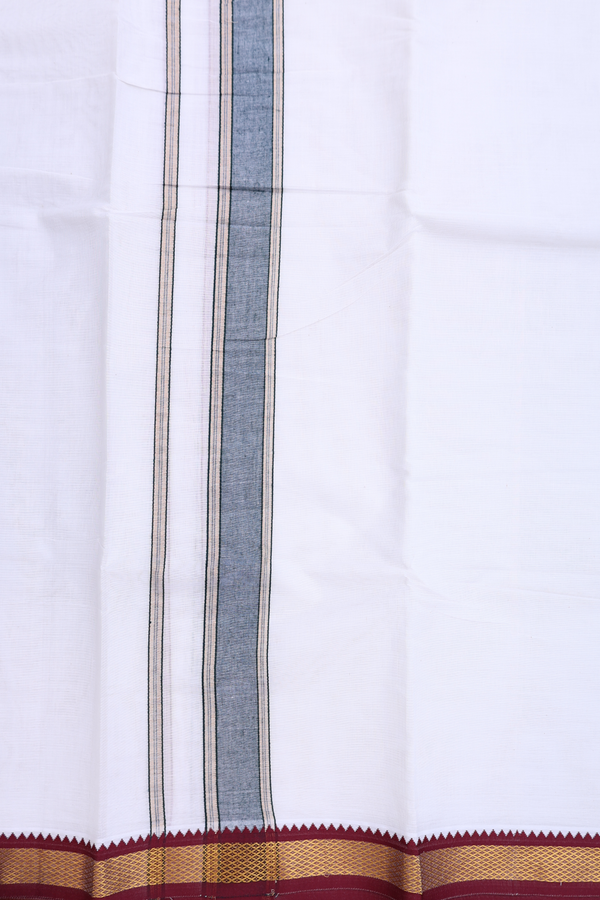 Ganga Jamuna Border White Cotton Dhoti With Angavastram Set