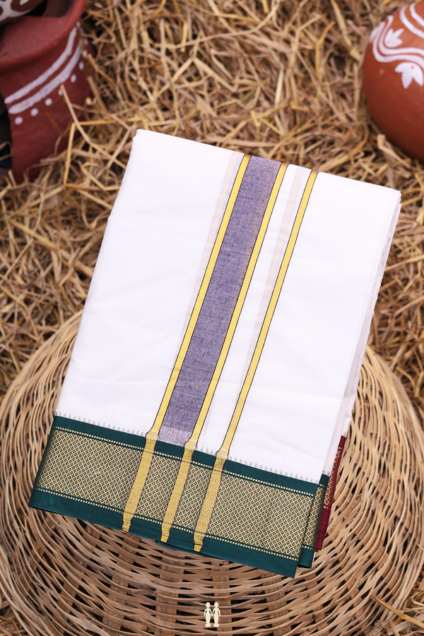 Ganga Jamuna Border White Cotton Dhoti With Angavastram Set