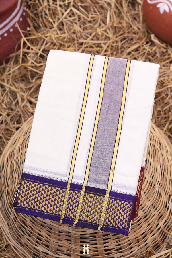 Ganga Jamuna Border White Cotton Dhoti With Angavastram Set