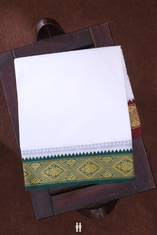 Ganga Jamuna Border White Cotton Dhoti With Angavastram Set