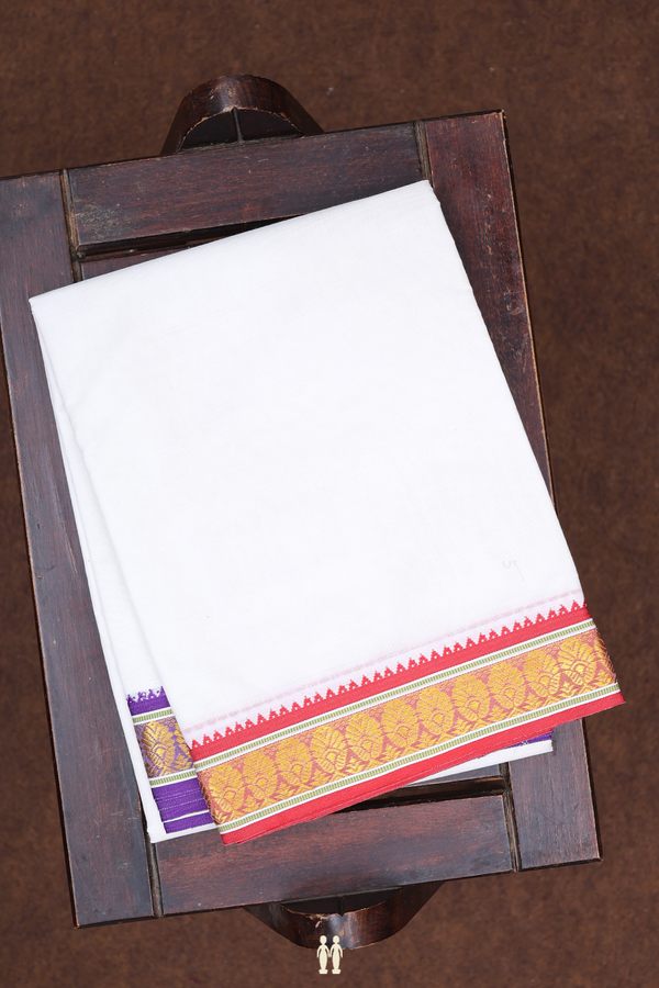 Ganga Jamuna Border White Cotton Dhoti With Angavastram Set