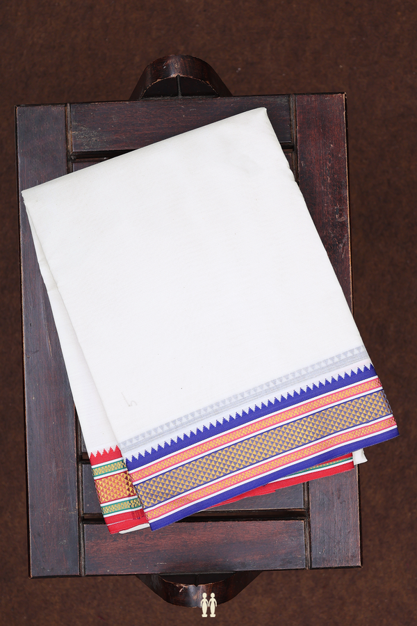 Ganga Jamuna Border White Cotton Dhoti With Angavastram Set