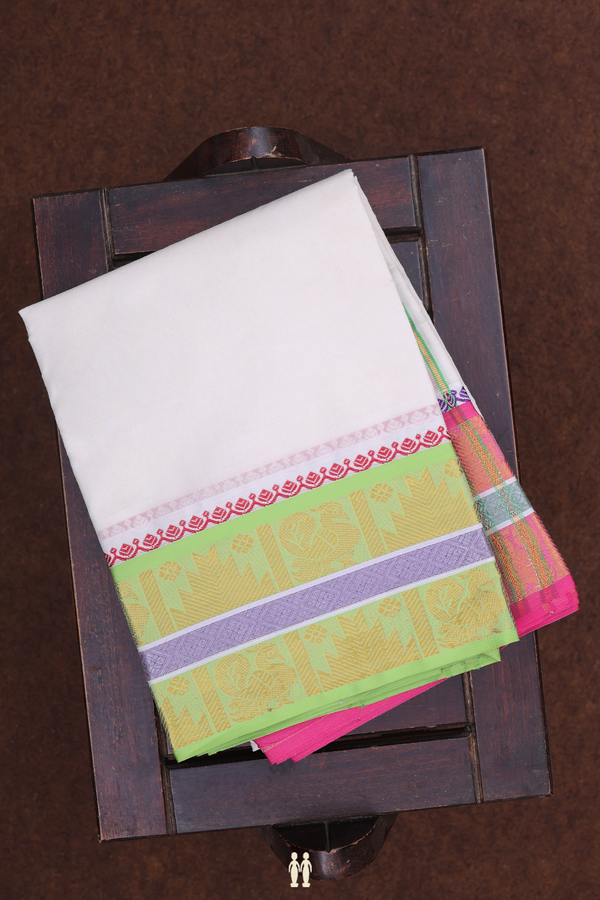 Ganga Jamuna Border White Cotton Dhoti With Angavastram Set