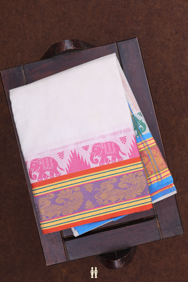 Ganga Jamuna Border White Cotton Dhoti With Angavastram Set