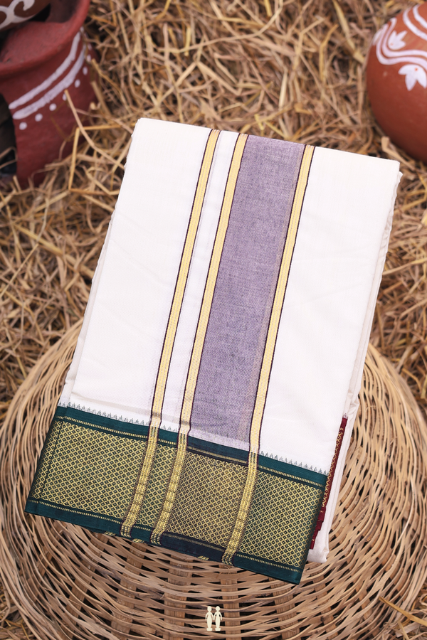 Ganga Jamuna Border White Cotton Dhoti With Angavastram Set